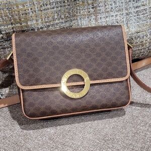 Celine Dark Brown Crossbody Bag with Gold Accent